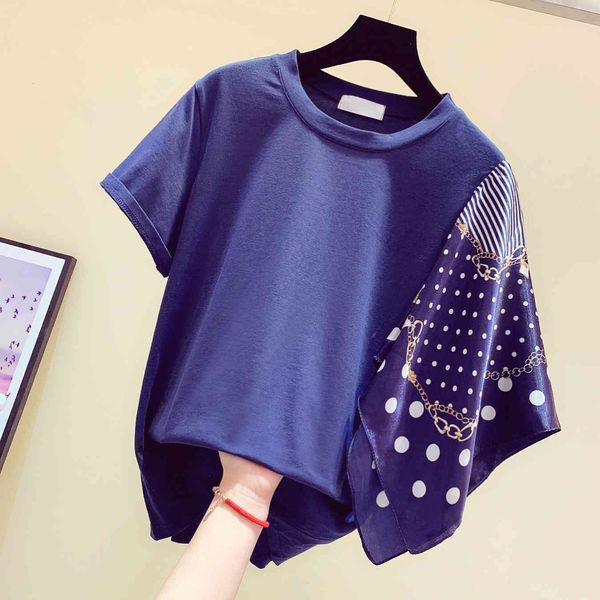 t shirt fashion polka dot silk scarves stitching round neck short sleeve women's summer loose t-shirt tshirts t, White
t shirt fashion polka dot silk scarves stitching round neck short sleeve women's summer loose t-shirt tshirts t, White