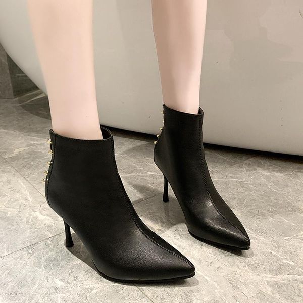 boots rivet pointed toe ankle women shoes stiletto heel short winter super high black beige botas size 35-40
boots rivet pointed toe ankle women shoes stiletto heel short winter super high black beige botas size 35-40