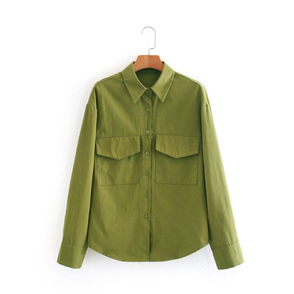 women's knits & tees women fashion double pockets za green slim shirts female casual autumn sprint single breased loose shirt girl, White
women's knits & tees women fashion double pockets za green slim shirts female casual autumn sprint single breased loose shirt girl, White