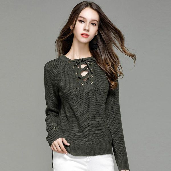 women's sweaters girls fashion spring v-neck long sleeve lace up large size pullover women thin green knitwear autumn ladies knitted to, White;black
women's sweaters girls fashion spring v-neck long sleeve lace up large size pullover women thin green knitwear autumn ladies knitted to, White;black