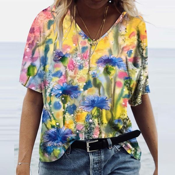 women's t-shirt summer harajuku woman tshirts colorful floral printed short sleeve v-neck graphic t shirts camisetas mujer, White
women's t-shirt summer harajuku woman tshirts colorful floral printed short sleeve v-neck graphic t shirts camisetas mujer, White
