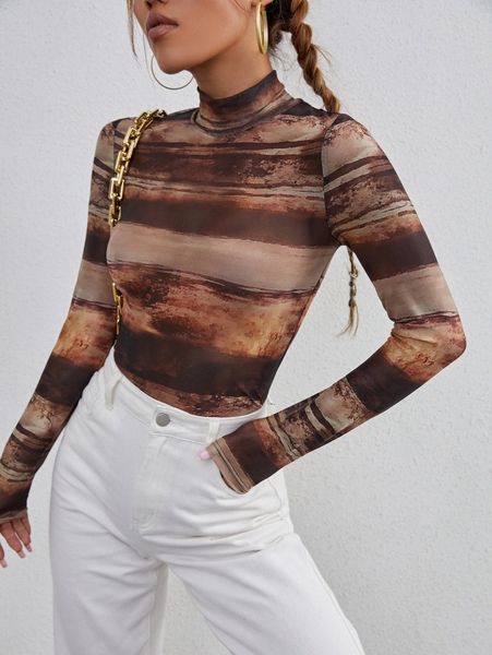 graphic print mock neck v5tp#, White