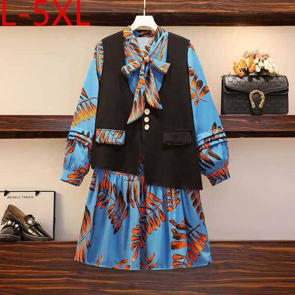 plus size tracksuits autumn two-piece sets for women long sleeve bow floral printed dress + black vest oversize ladies suits 4xl 5xl
plus size tracksuits autumn two-piece sets for women long sleeve bow floral printed dress + black vest oversize ladies suits 4xl 5xl