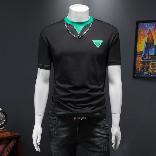 summer 2022 men's short-sleeved t-shirts round neck american retro tough guy trend off-the-shoulder slim fit stitching all-match singl, White;black
summer 2022 men's short-sleeved t-shirts round neck american retro tough guy trend off-the-shoulder slim fit stitching all-match singl, White;black