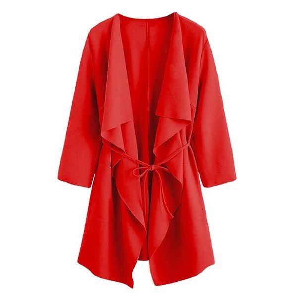 women's trench coats 2021 waterfall collar pocket front wrap work wear peach long sleeve knee length with belts office women coat, Tan;black
women's trench coats 2021 waterfall collar pocket front wrap work wear peach long sleeve knee length with belts office women coat, Tan;black