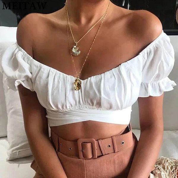 women's blouses & shirts 2021 summer bow beach crop women slim off shoulder white blouse backless solid short puff sleeve
women's blouses & shirts 2021 summer bow beach crop women slim off shoulder white blouse backless solid short puff sleeve