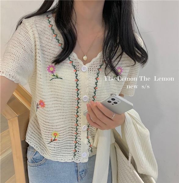 women's knits & tees uvrcos cut out embroidery short sleeve v-neck knitted cardigan summer 2021 ice silk thin coat, White
women's knits & tees uvrcos cut out embroidery short sleeve v-neck knitted cardigan summer 2021 ice silk thin coat, White