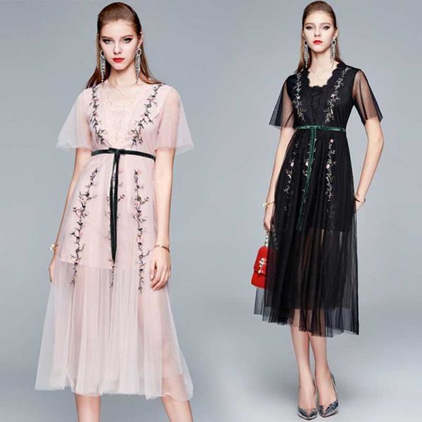 summer fashion elegant women mesh embroidery dres short sleeve dress vestidos 210531, Black;gray
summer fashion elegant women mesh embroidery dres short sleeve dress vestidos 210531, Black;gray