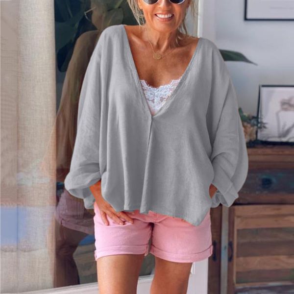 women's blouses & shirts women casual autumn loose solid long sleeve v-neck blouse vintage korean style beach pullover camisas de muje, White
women's blouses & shirts women casual autumn loose solid long sleeve v-neck blouse vintage korean style beach pullover camisas de muje, White