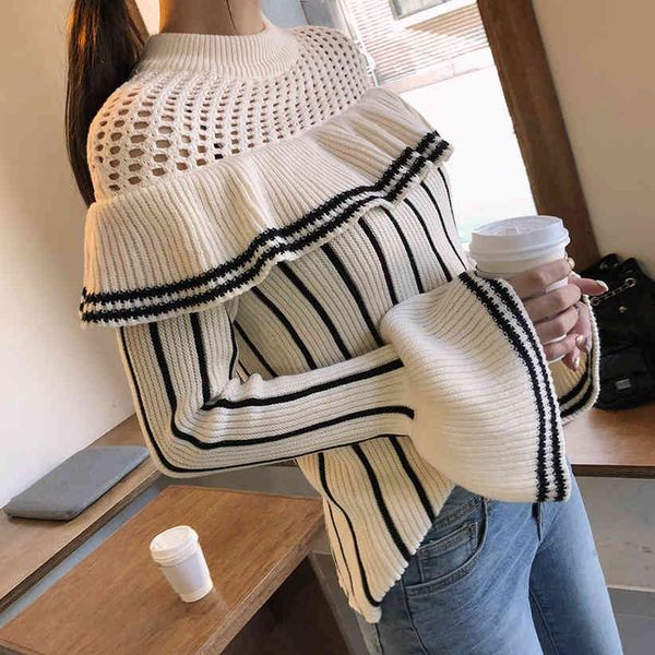 elegant autumn winter ruffles striped christmas sweater o-neck women flare sleeve chic pullover knitted jumper 210514, White;black
elegant autumn winter ruffles striped christmas sweater o-neck women flare sleeve chic pullover knitted jumper 210514, White;black