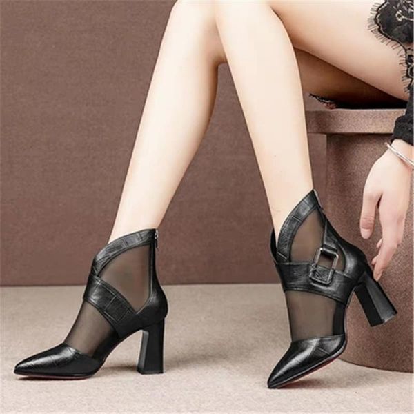 women high heeled sandals boots pointed toe thick heel gladiator buckle mesh ankle boot black spring summer shoes for woman34-40
women high heeled sandals boots pointed toe thick heel gladiator buckle mesh ankle boot black spring summer shoes for woman34-40