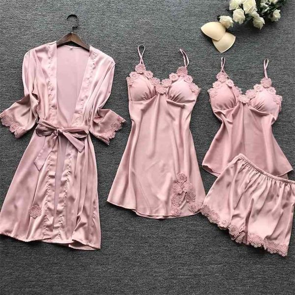 women's 4 pieces pajamas sets robe sets faux silk sleepwear lace bathrobe autumn fashion lingerie big size 210325, Black;red
women's 4 pieces pajamas sets robe sets faux silk sleepwear lace bathrobe autumn fashion lingerie big size 210325, Black;red