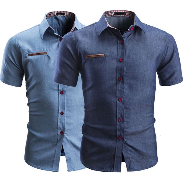 dresses men's pocket leather short sleeve shirt denim shirt in summer of 2019, White;black
dresses men's pocket leather short sleeve shirt denim shirt in summer of 2019, White;black