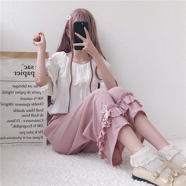 women's pants & capris sweet ankle-length plaid ruffles trim high waist elastic loose wide leg trousers cute casual student summer, Black;white
women's pants & capris sweet ankle-length plaid ruffles trim high waist elastic loose wide leg trousers cute casual student summer, Black;white