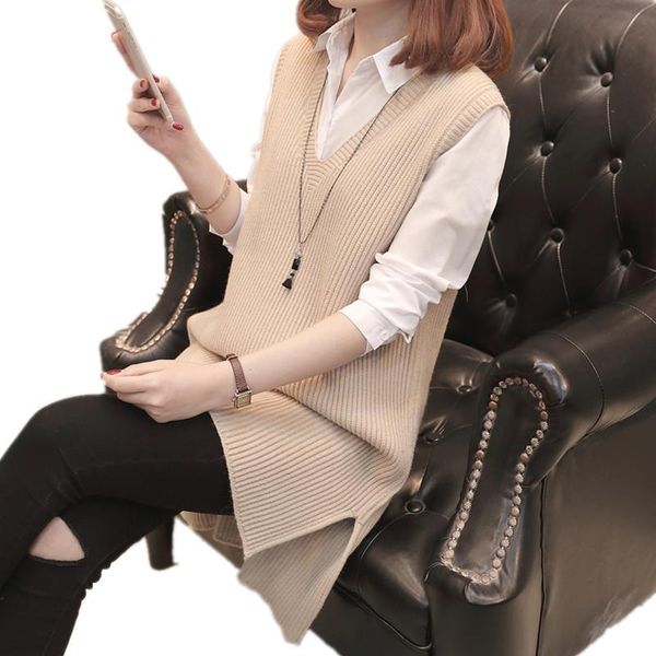 women's vests good quality knitted vest 2021 spring solid loose sleeveless female sweater pullover v-neck split casual waistcoat, Black;white
women's vests good quality knitted vest 2021 spring solid loose sleeveless female sweater pullover v-neck split casual waistcoat, Black;white