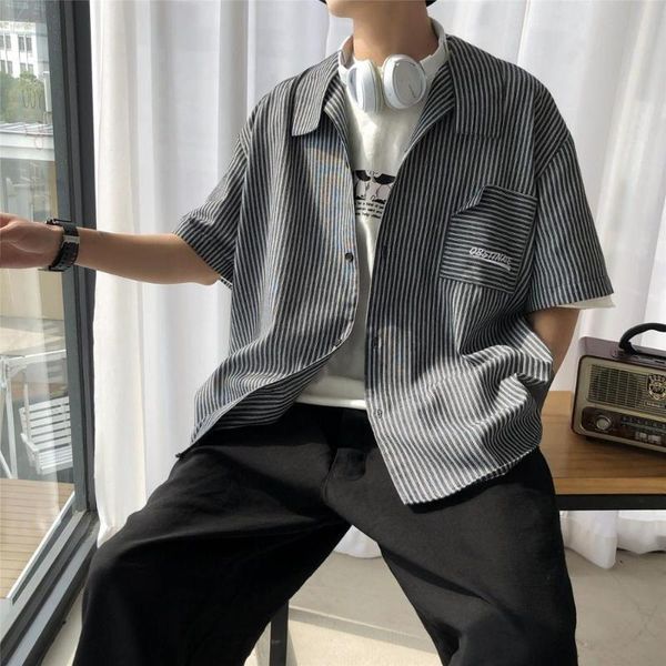 men's casual shirts men striped harajuku korean half sleeve 2021 summer mens ins shirt male broken pocket button up, White;black
men's casual shirts men striped harajuku korean half sleeve 2021 summer mens ins shirt male broken pocket button up, White;black
