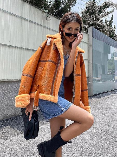 women's fur & faux fashion winter sheepskin coat warm lambswool korean jacket 2021 casacos feminino zjt314, Black
women's fur & faux fashion winter sheepskin coat warm lambswool korean jacket 2021 casacos feminino zjt314, Black