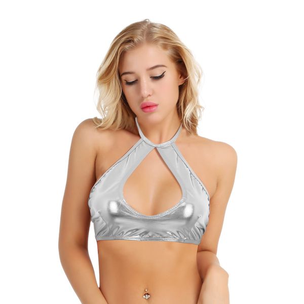 women holographic metallic bra halter sleeveless cut out strappy bralette music festival club mini rave crop top, Black;white
women holographic metallic bra halter sleeveless cut out strappy bralette music festival club mini rave crop top, Black;white
