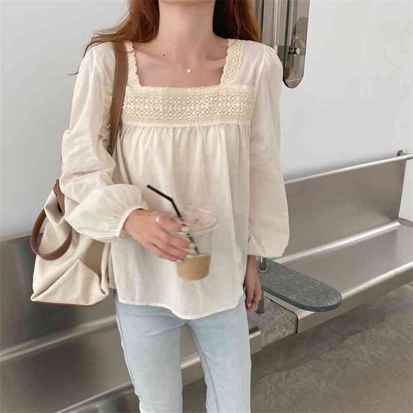 spring autumn women's blouse korean style square collar lace contrast color thinning loose long sleeve female gx388 210507, White
spring autumn women's blouse korean style square collar lace contrast color thinning loose long sleeve female gx388 210507, White