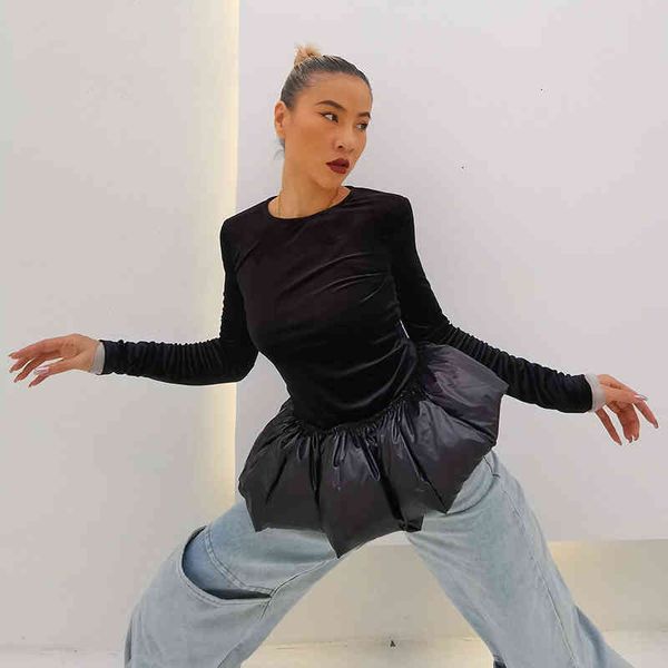 t shirt black patchwork bud hem shirt for women o neck long sleeve velour slim t shirts female spring fashion style, White
t shirt black patchwork bud hem shirt for women o neck long sleeve velour slim t shirts female spring fashion style, White