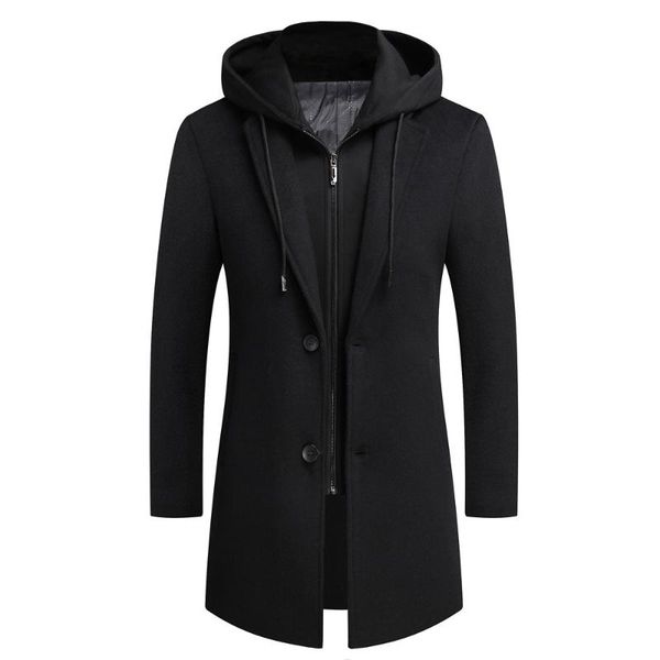 men's wool & blends  autumn and winter men retro fashion boutique single-breasted coat long casual jacket hooded, Black
men's wool & blends  autumn and winter men retro fashion boutique single-breasted coat long casual jacket hooded, Black