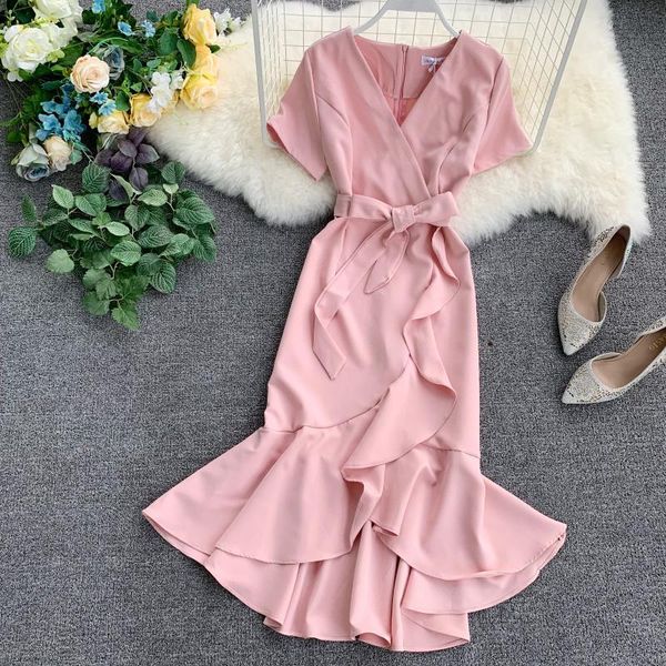paris girl ruffled summer short-sleeved women's wrap dress with v neckline high waist solid graceful sashes dresses 210524, Black;gray
paris girl ruffled summer short-sleeved women's wrap dress with v neckline high waist solid graceful sashes dresses 210524, Black;gray