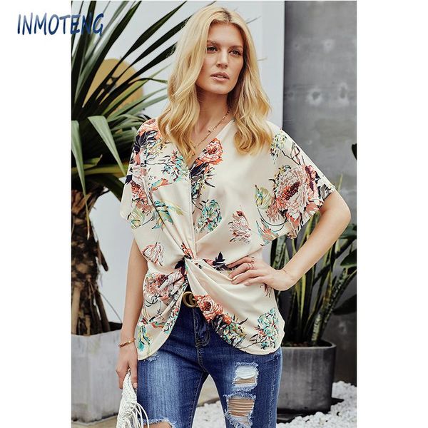 women's blouses & shirts inmoteng apricot/blue v neck floral print half sleeve casual lady s-2xl summer fashion with twist front, White
women's blouses & shirts inmoteng apricot/blue v neck floral print half sleeve casual lady s-2xl summer fashion with twist front, White