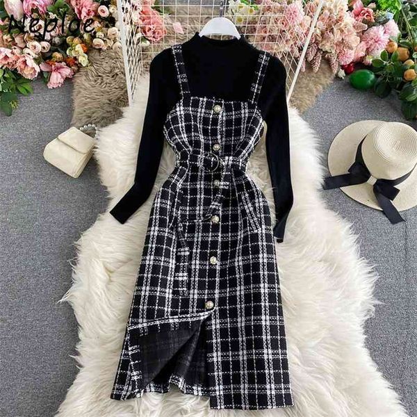 spring 2 pcs women set chic button plaid pattern drawstring slim waist camis dress knitted sweater french style suit 210422, White
spring 2 pcs women set chic button plaid pattern drawstring slim waist camis dress knitted sweater french style suit 210422, White