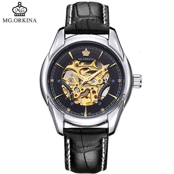 new men luxe skeleton black leather watch retro sport automatic mechanical rvs polshorlogi montre homme orkina, Slivery;brown
new men luxe skeleton black leather watch retro sport automatic mechanical rvs polshorlogi montre homme orkina, Slivery;brown