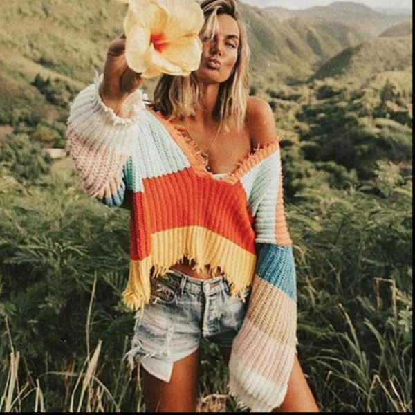 womens sweaters rainbow color striped pullovers women fringed deep v neck sweater jumper crop autumn knit shirts long lantern, White;black
womens sweaters rainbow color striped pullovers women fringed deep v neck sweater jumper crop autumn knit shirts long lantern, White;black