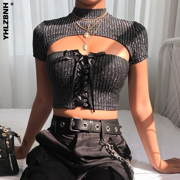 women's t-shirt yhlzbnh women casual short sleeve glitter t shirt bandage elegant ladies hollow out crop summer party, White
women's t-shirt yhlzbnh women casual short sleeve glitter t shirt bandage elegant ladies hollow out crop summer party, White