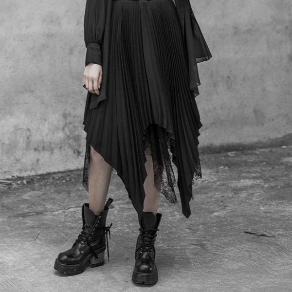 skirts punkrave women's gothic pleated chiffon half daily wear sharp angle irregular hem both sides long skirt, Black
skirts punkrave women's gothic pleated chiffon half daily wear sharp angle irregular hem both sides long skirt, Black