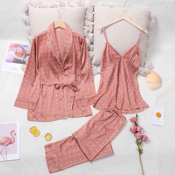women's sleepwear autumn 3 pcs suit women pajamas polka dot print with chest pad belt long sleeve pyjamas ddkj, Black;red
women's sleepwear autumn 3 pcs suit women pajamas polka dot print with chest pad belt long sleeve pyjamas ddkj, Black;red