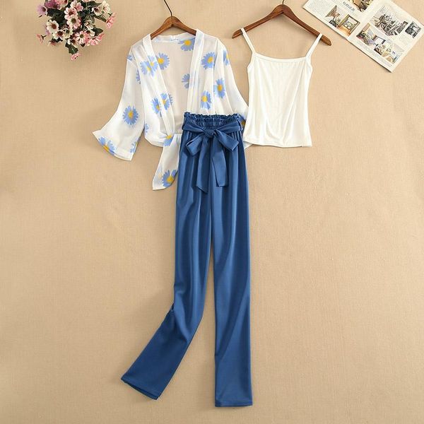 women's two piece pants summer chiffon 3 three set women flare sleeve printed bow tie blouse shirt +wide leg ruched suit camis, White
women's two piece pants summer chiffon 3 three set women flare sleeve printed bow tie blouse shirt +wide leg ruched suit camis, White
