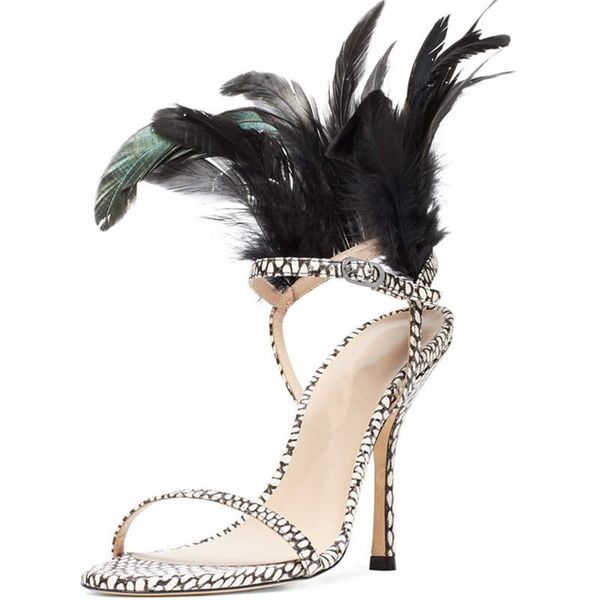 prova perfetto spring summer novelty women sandals feather colorful shoes genuine leather high thin heels fashion, Black 
prova perfetto spring summer novelty women sandals feather colorful shoes genuine leather high thin heels fashion, Black