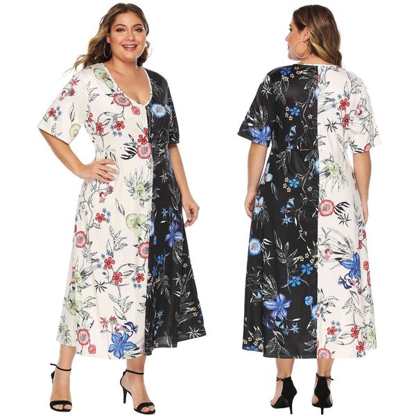 women's plus size large v-ne short sleeve digital print stitching contrast loose 11057
women's plus size large v-ne short sleeve digital print stitching contrast loose 11057
