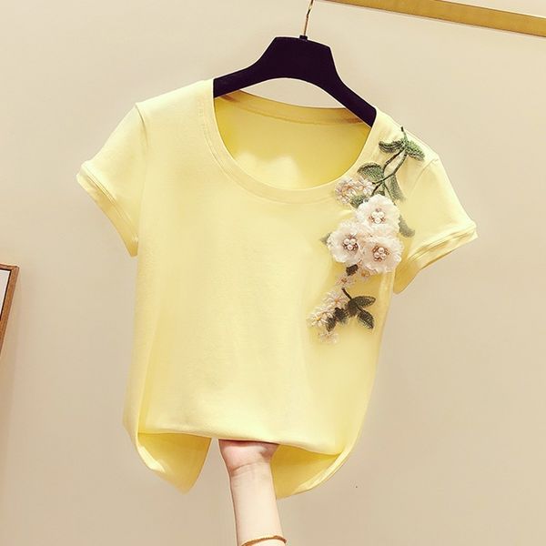 t shirt floral tshirt for women summer wear handmade embroidered stereo flower crew neck short sleeve yellow t-shirt girls lady, White
t shirt floral tshirt for women summer wear handmade embroidered stereo flower crew neck short sleeve yellow t-shirt girls lady, White