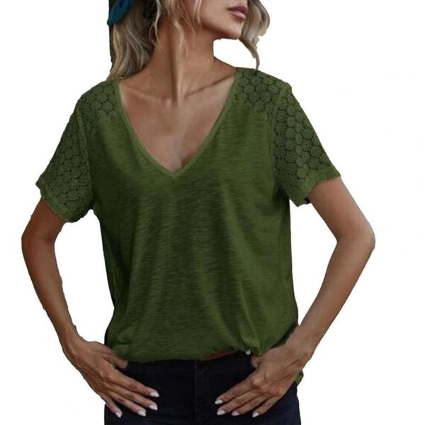 women's t-shirt summer women t-shirts lace v neck polyester solid color short sleeve beautiful, White
women's t-shirt summer women t-shirts lace v neck polyester solid color short sleeve beautiful, White