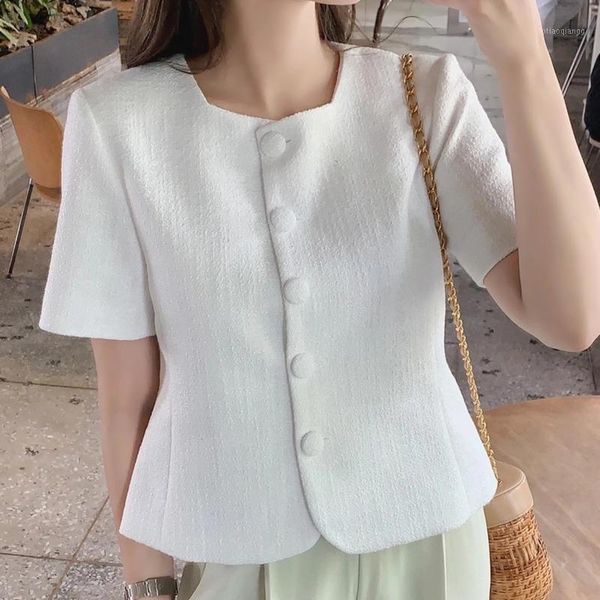 women's jackets korean chic round neck single breasted solid color female 2021 summer short sleeve loose fashion jaqueta feminina, Black;brown
women's jackets korean chic round neck single breasted solid color female 2021 summer short sleeve loose fashion jaqueta feminina, Black;brown