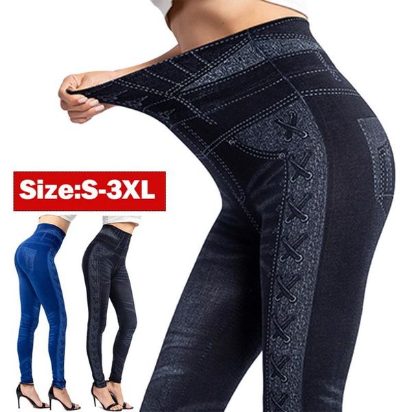women fashion gym leggings imitation jeans slim running fitness elastic seamless high waist yoga pants women's, Black
women fashion gym leggings imitation jeans slim running fitness elastic seamless high waist yoga pants women's, Black