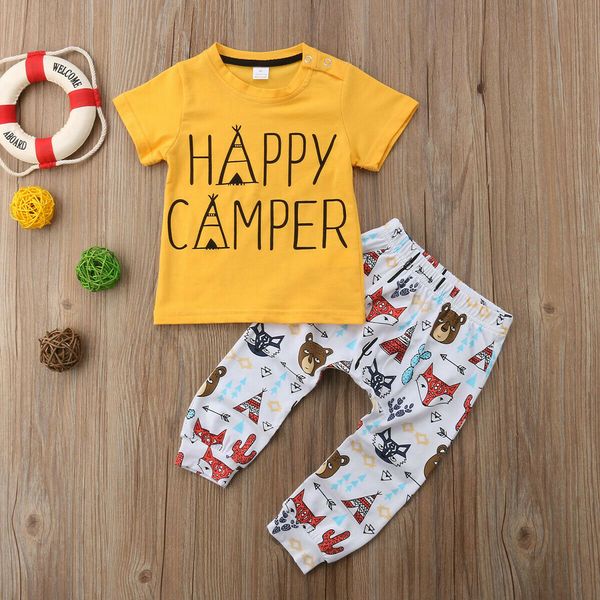 animals toddler kids baby boy t shirt long pants 2pcs outfits set clothing, White