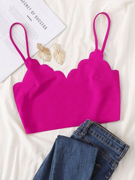 scallop trim crop cami t1ip#, White 
scallop trim crop cami t1ip#, White