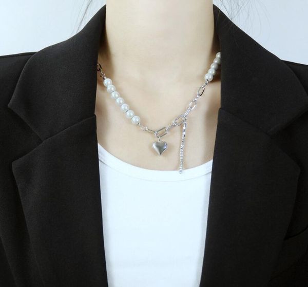 white pearl beaded chain necklace for women girls stainless steel love heart pendant cubic zirconia jewelry 18 inch +6cm wife gifts, Silver
white pearl beaded chain necklace for women girls stainless steel love heart pendant cubic zirconia jewelry 18 inch +6cm wife gifts, Silver
