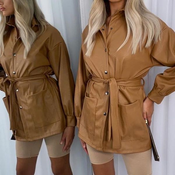 women's jackets elegant pu coats women spring autumn single breasted pockets buttons coat fashion long sleeve for 2021, Black;brown
women's jackets elegant pu coats women spring autumn single breasted pockets buttons coat fashion long sleeve for 2021, Black;brown