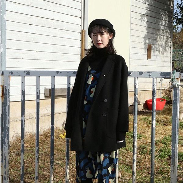 women's wool & blends women autumn winter woolen blend jackets female fashion turn down collar mid-length coats ladies loose plus size, Black
women's wool & blends women autumn winter woolen blend jackets female fashion turn down collar mid-length coats ladies loose plus size, Black
