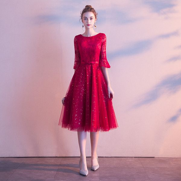 party dresses toasting bride 2021 summer modern small man thank you banquet red mid long slim evening, White;black
party dresses toasting bride 2021 summer modern small man thank you banquet red mid long slim evening, White;black