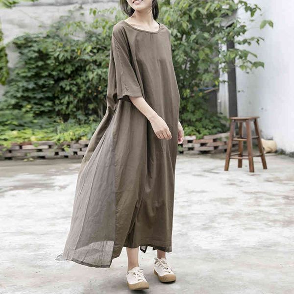 johnature women vintage dresses cotton patchwork o-neck half sleeve robes summer loose soft women solid dress 210521, Black;gray
johnature women vintage dresses cotton patchwork o-neck half sleeve robes summer loose soft women solid dress 210521, Black;gray