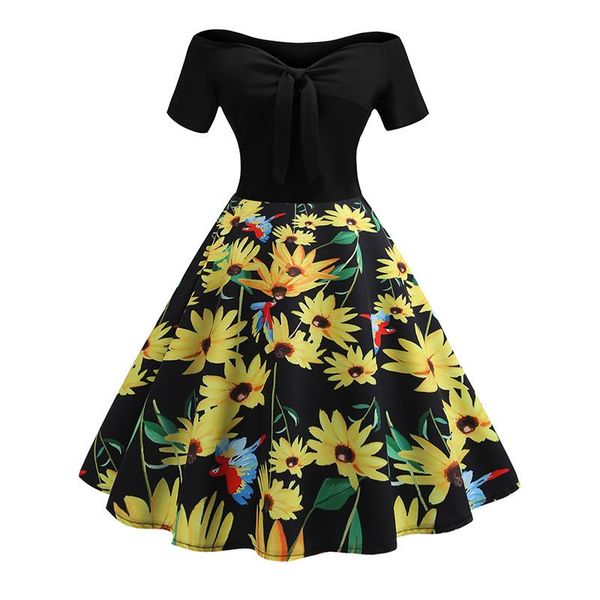 vintage dress women spring 2021 short sleeve off shoulder swing black patchwork floral chain print vestido casual dresses, Black;gray
vintage dress women spring 2021 short sleeve off shoulder swing black patchwork floral chain print vestido casual dresses, Black;gray