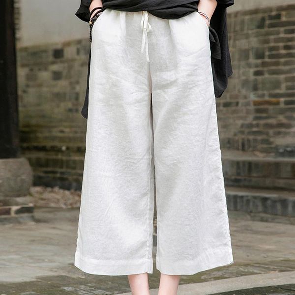 women's pants & capris cropped summer elastic-waist straight-leg loose artistic wide leg washed linen casual, Black;white
women's pants & capris cropped summer elastic-waist straight-leg loose artistic wide leg washed linen casual, Black;white