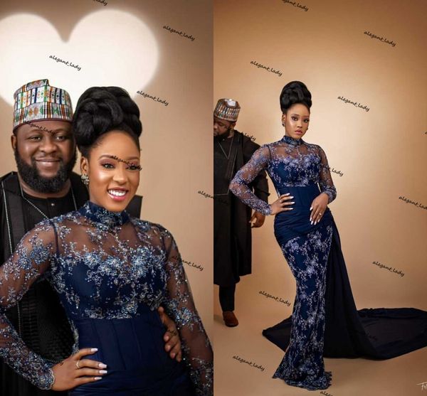 elegant lace aso ebi prom dresses plus size hign neck long sleeves mermaid with sweep train navy blue african evening gowns, Black;red
elegant lace aso ebi prom dresses plus size hign neck long sleeves mermaid with sweep train navy blue african evening gowns, Black;red